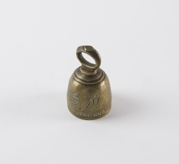 One of six Indian brass weights with lifting ring fixed at top