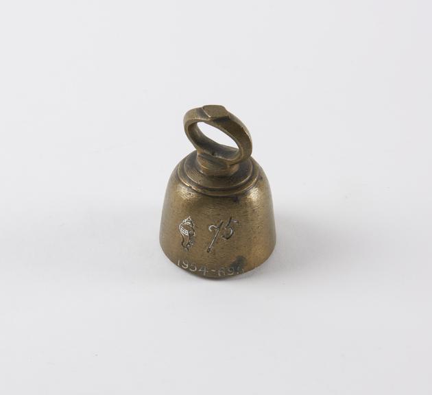 One of six Indian brass weights with lifting ring fixed at top