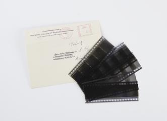 Six strips of negative cinema film strips in envelope showing the test atomic bomb explosion in New Mexico in July 1945