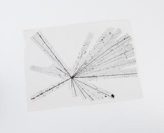 Black and white photographic print of atom track