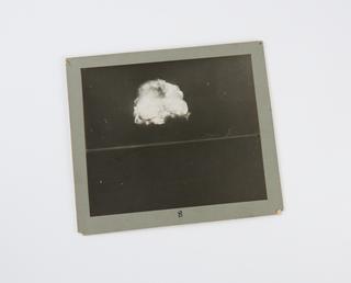 Black and white photographic print, 8th of 8, showing the July 1945 New Mexico atomic bomb explosion test