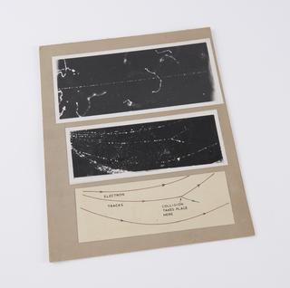 Two black and white photographic print of electron tracks in the Wilson cloud chamber