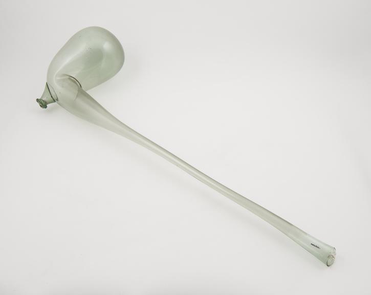 Swan necked retort, green glass, European