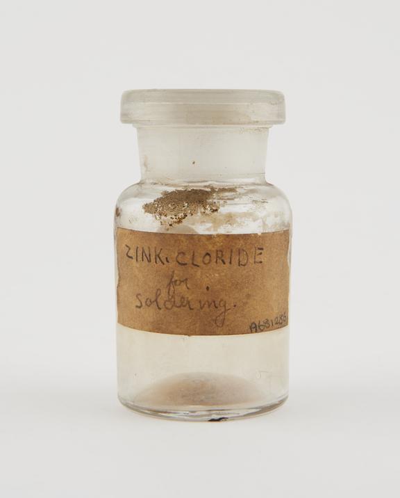 Glass specimen bottle, empty, English, 1930-1940