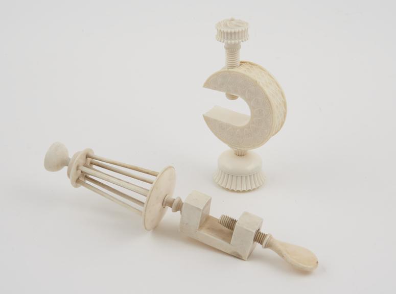 Two ivory clamps, by Holtzapffel and Company, London, 1843-1884