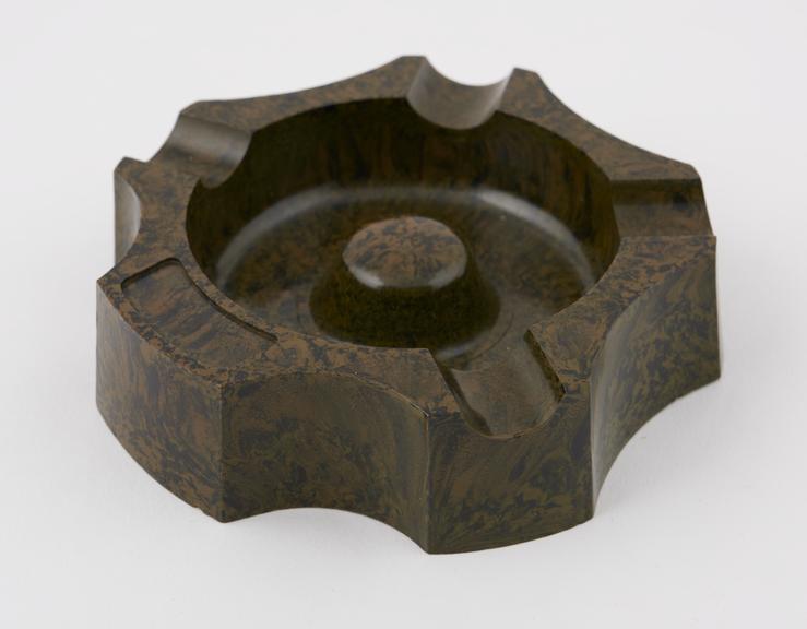 Ashtray  made of  mottled green/black  phenol formaldehyde