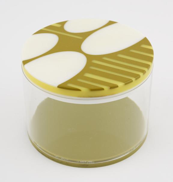 Circular acrylic box with inlaid lid, body clear