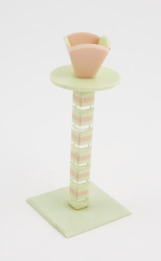Candlestick, with striped pink, green and clear column