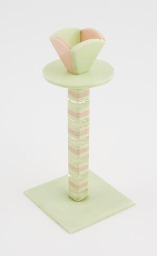 Candlestick, with striped pink, green and clear column