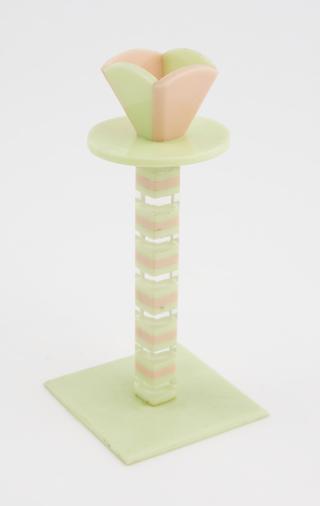 Candlestick, with striped pink, green and clear column