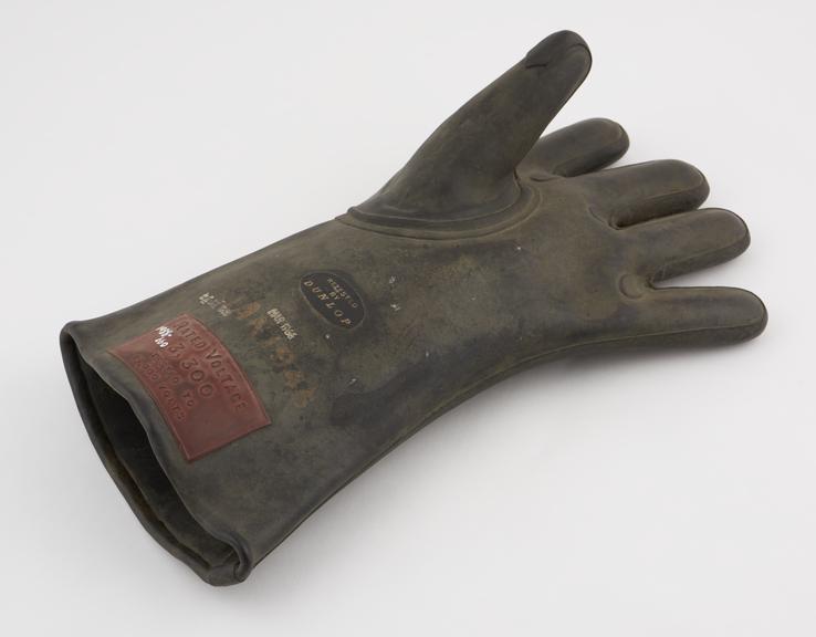 Protective grey rubber glove, for left hand