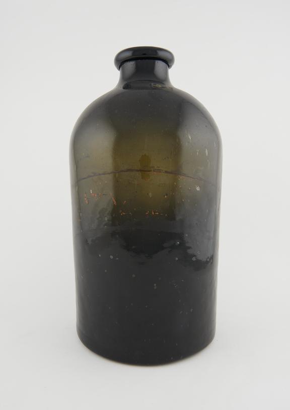 Storage bottle, green glass, unlabelled, English