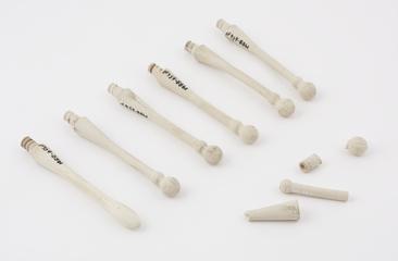 Six ceramic stems and four broken pieces