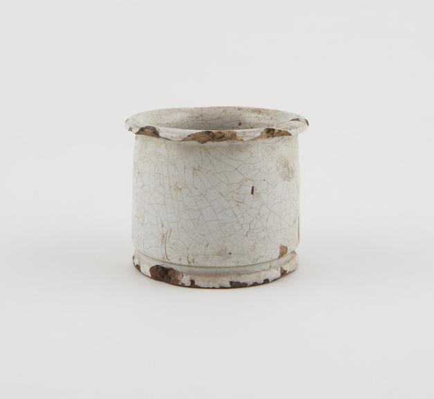 Earthenware dispensing pot, tin-glazed, cylindrical, 1801-1860