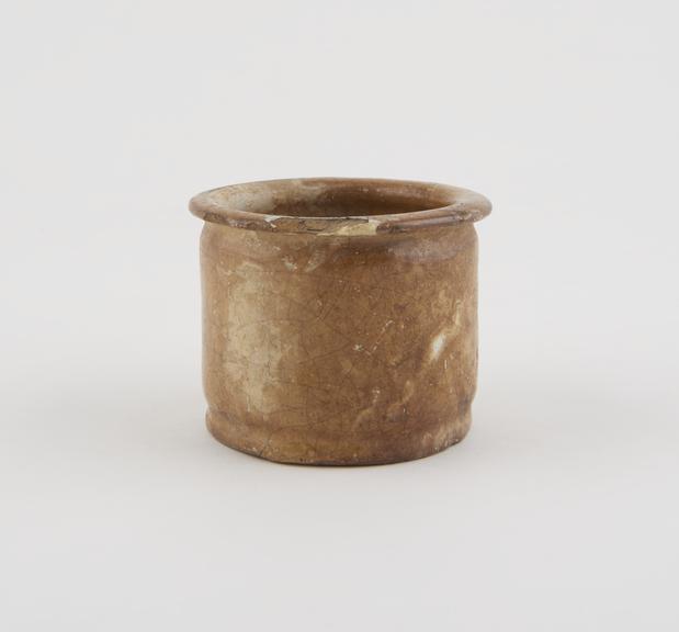 Earthenware dispensing pot, tin-glazed, cylindrical