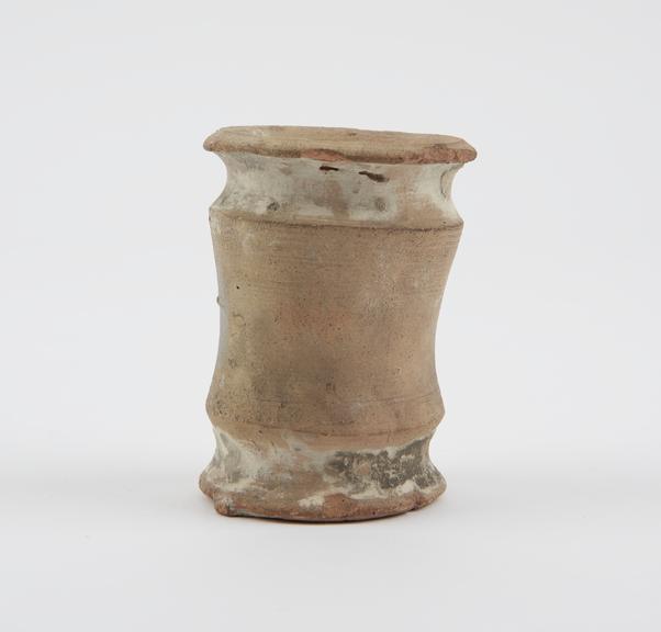 Earthenware dispensing pot, unglazed, albarello shape