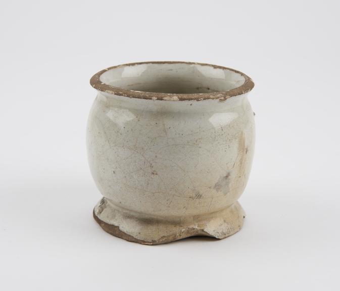 Earthenware dispensing pot, unglazed, English, 1630-1690