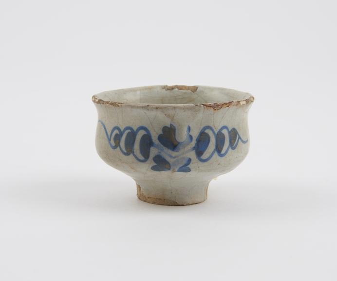 Earthenware dispensing pot, tin glazed, painted, 1740-1800