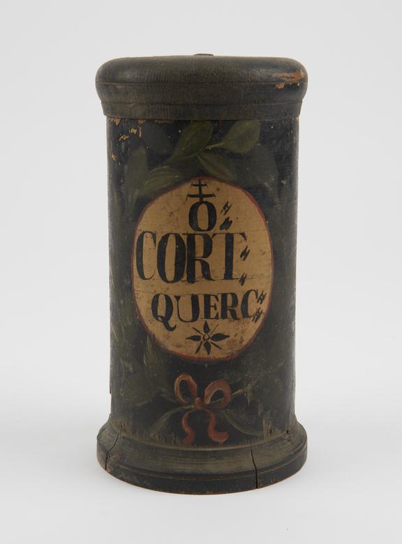 Wooden drug jar, used for oak bark, probably Swiss, 1770-1830
