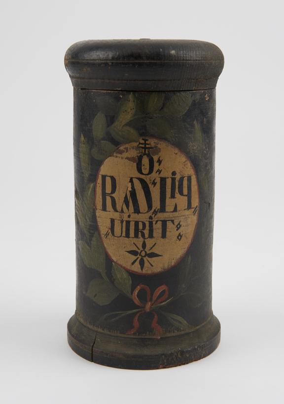 Wooden drug jar, used for liquorice, probably Swiss, 1770-1830