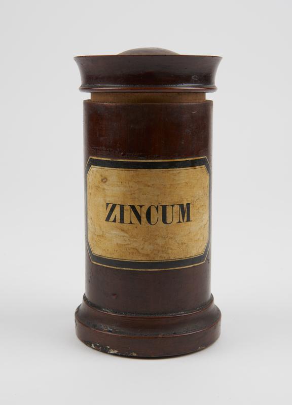 Storage jar, wood, varnished, for zinc, European