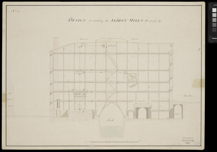 Design for rebuilding of Albion Mills fire proof, transverse section