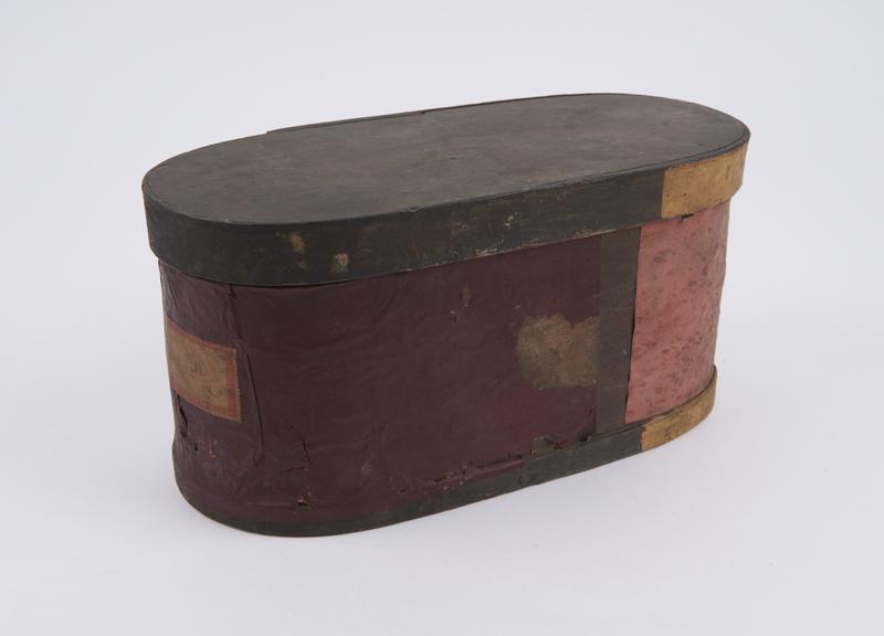 Wooden herb box, covered in coloured paper, possibly Turkish