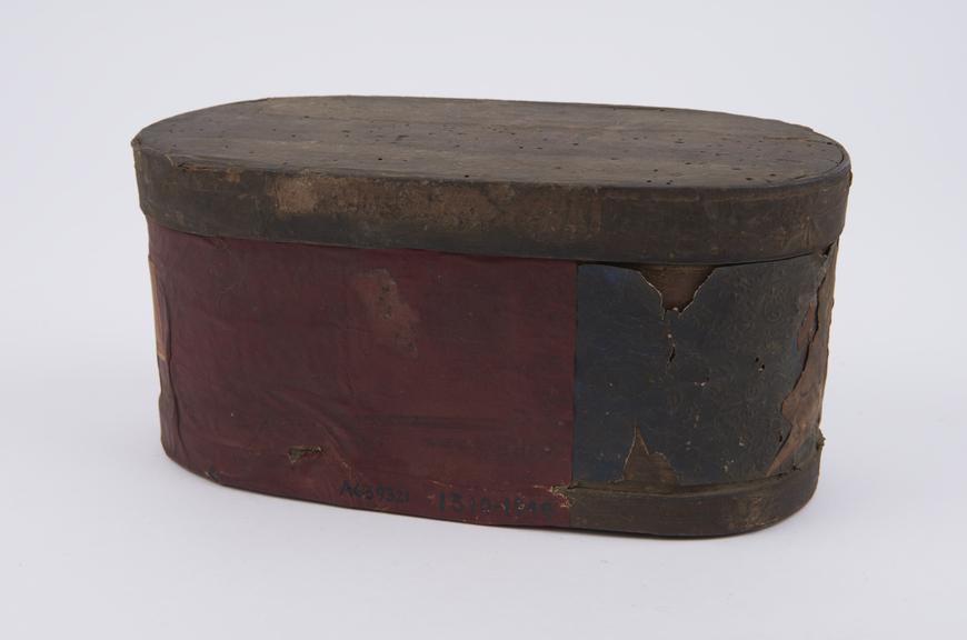 Wooden herb box, covered in coloured paper, possibly Turkish