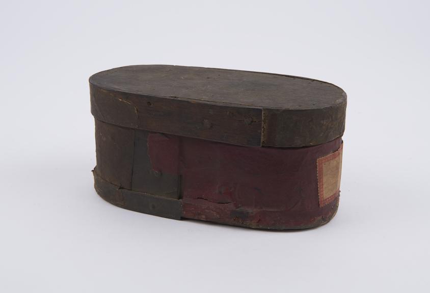 Wooden herb box, covered in coloured paper, possibly Turkish