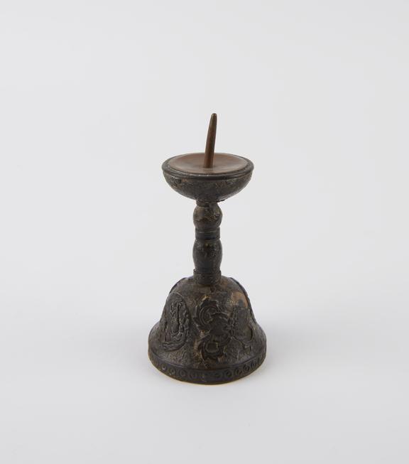 Carved wood and brass small Pricket Candlestick from Japan, 1907