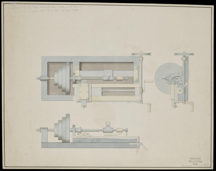 Drawing of lathe for turning pins