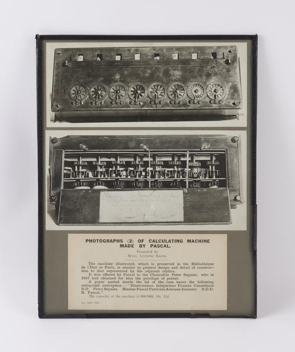 Two photographs (bromide prints) of an original calculating