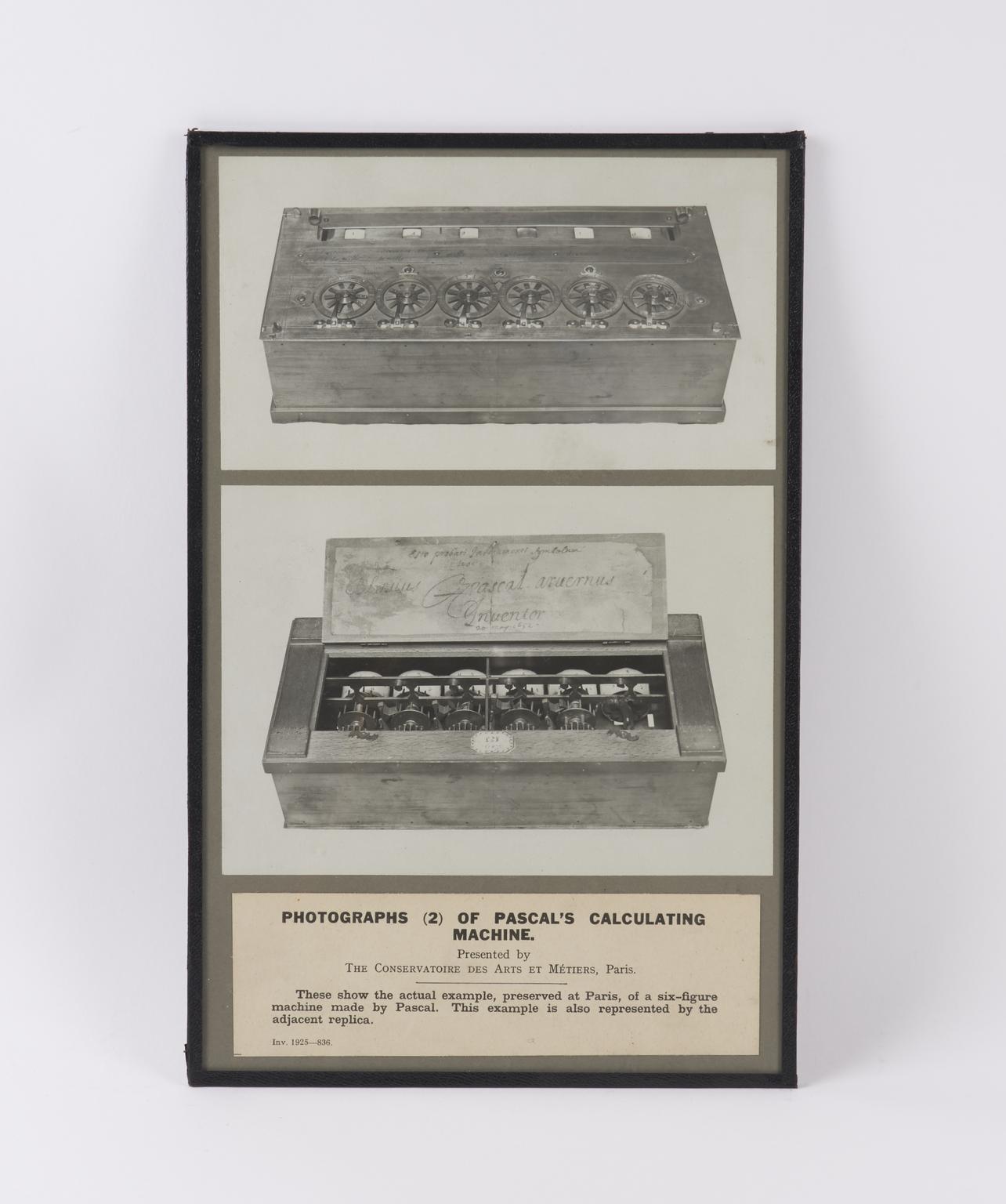 Pascal Smg Two photographic prints of Pascal's calculating machine (6-figure) (a ...