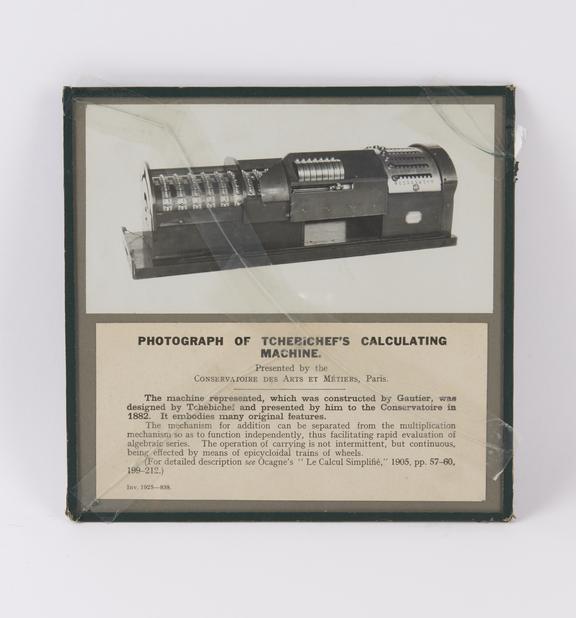 Photographic print of Tchebichef's calculating machine