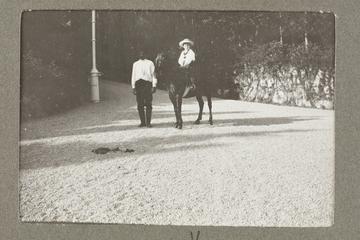 Untitled black and white photograph showing H. H. Prince Vasili Alexandrovitch seated on a horse