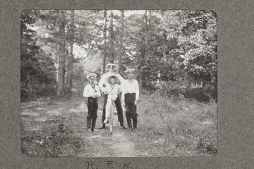 Untitled black and white photograph showing H. H. Prince Vasili Alexandrovitch sitting on a bicycle