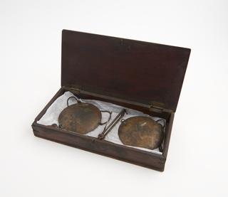 Set of scales in wooden box