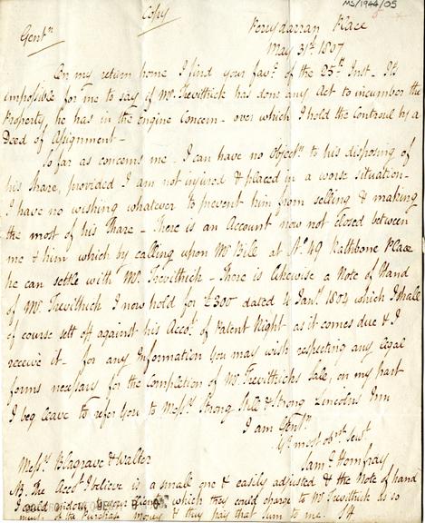 Letter from Messrs Blagrave and Walter to Messrs Haynes and Douglas and a copy of a letter Samuel Homfray to Messrs Blagrave and Walter