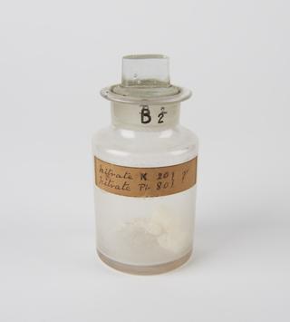 Bottle containing alloy of 20% potassium nitrate (nitre) and 80% lead nitrate