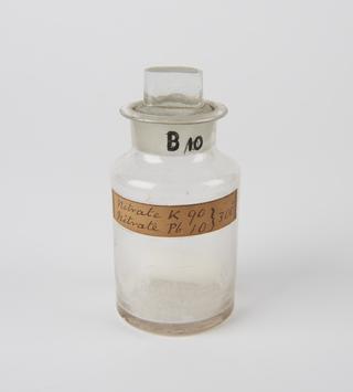 Bottle containing alloy of 90% potassium nitrate (nitre) and 10% lead nitrate