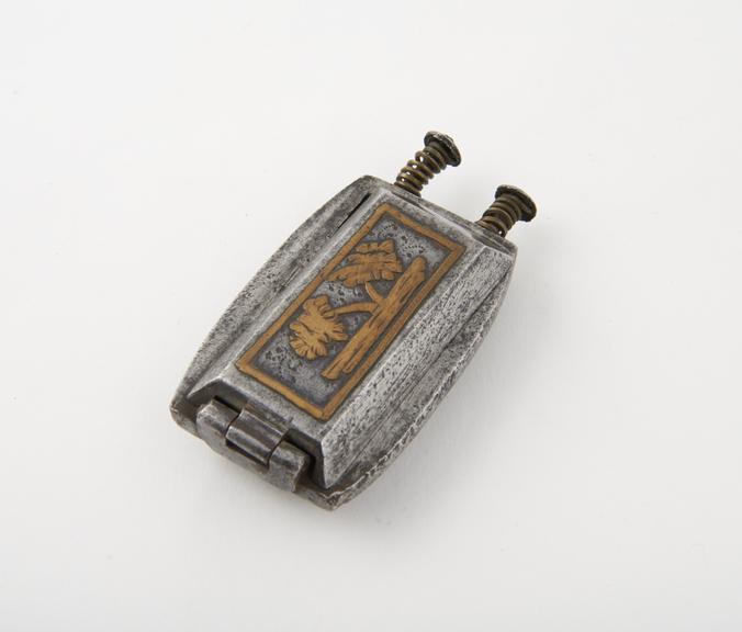 Tinder-box (length 3 ins); has a double snap-catch; on lid