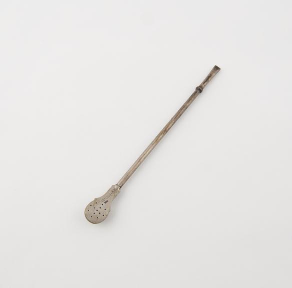 Silver mate spoon, bombilla, made by Soasary (?)