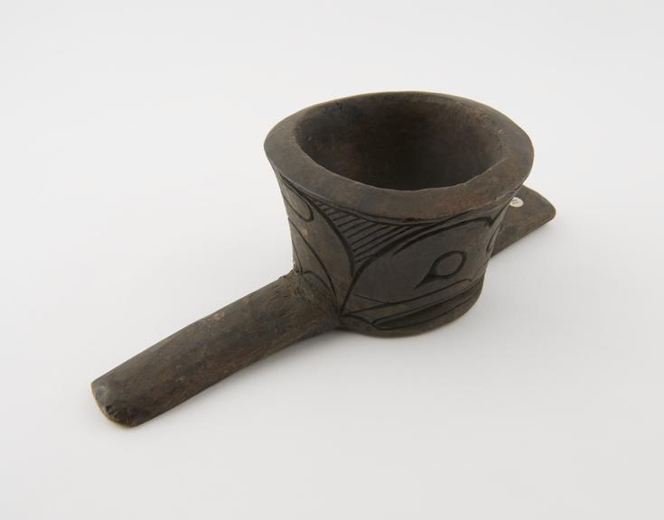 Carved wood mortar with two projecting handles