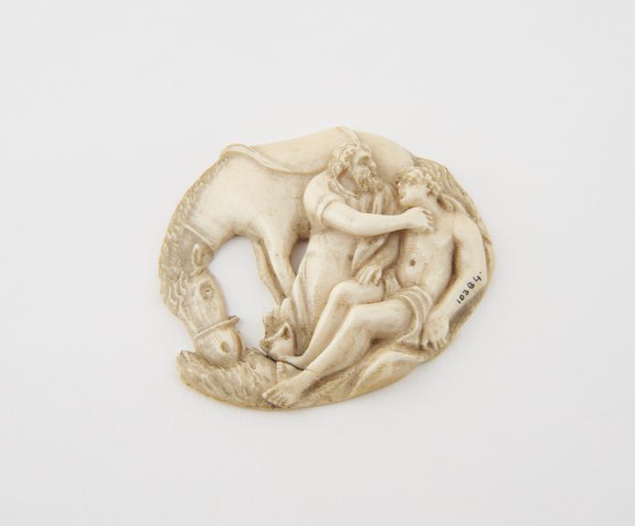 Ivory plaque, depicting the Good Samaritan' tending to a man