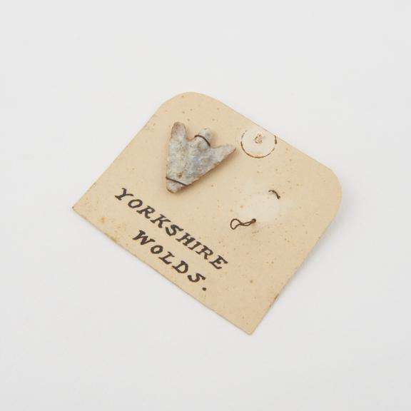 Small flint arrowhead on card originally holding two specimens