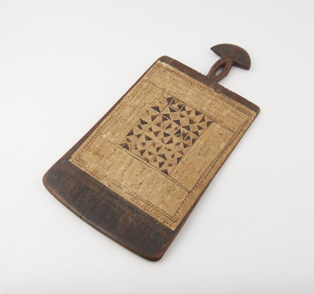 Wooden prayer board, with fenestrated handle