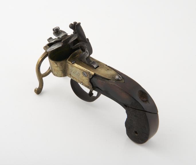Tinder Pistol, wood stock, brass fittings