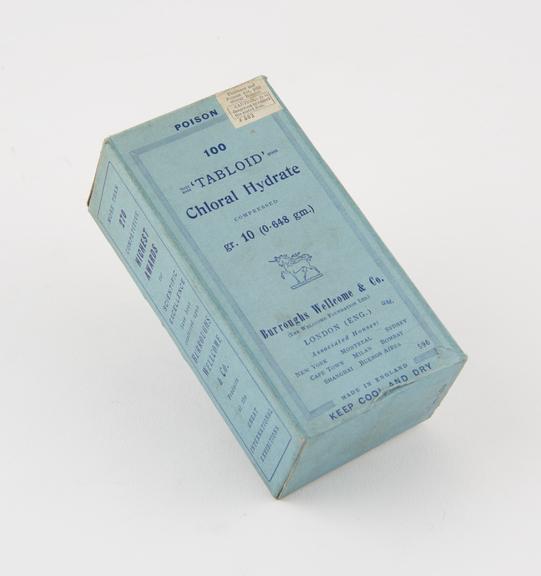 Box containing empty bottle for Tabloid' Chloral Hydrate