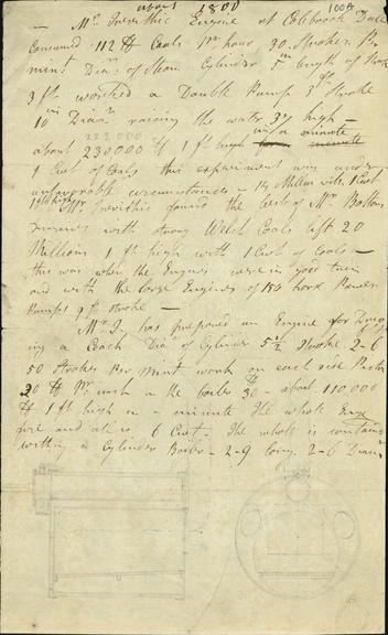 [Memorandum re] Mr Trevithic Engine at Colebrook Dale [bearing pencil sketches/S Goodrich. Watermarked 1801]