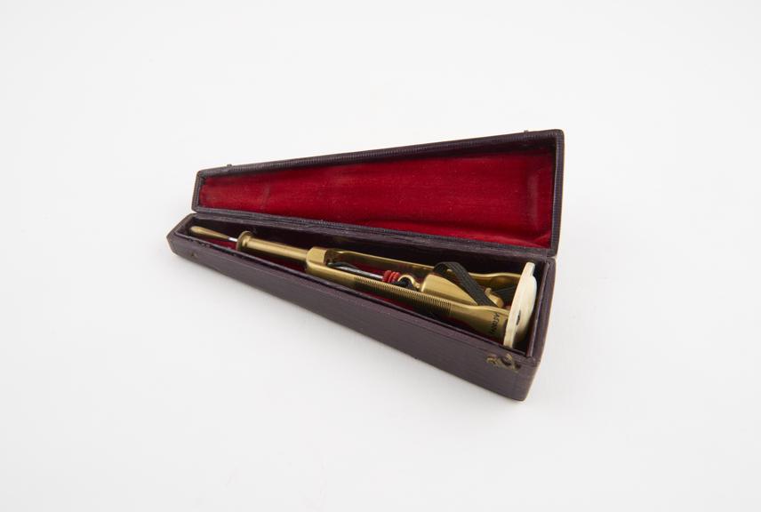 Combined percussor and pleximeter, cased, c1850